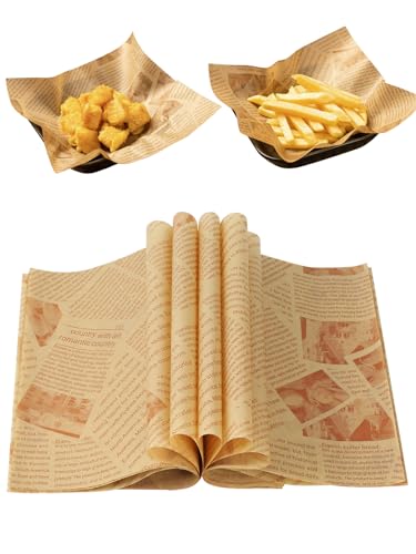 CoKeeSun 120 Blatt Deli Papierblätter, 22 * 22cm Backpapier Zeitungsoptik, Burger Papier, Einschlagpapier Fettdicht, Butterbrotpapier Wiederverwendbar, Wrap Papier für Sandwich, Pommes Frites von CoKeeSun