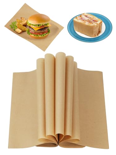 CoKeeSun 120 Blatt Deli Papierblätter, 32 * 22cm Backpapier, Burger Papier, Einschlagpapier Fettdicht, Butterbrotpapier Wiederverwendbar, Wrap Papier für Sandwich, Pommes Frites von CoKeeSun