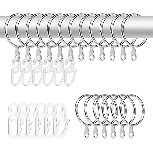 CoKeeSun 24 Stück Metall Gardinenhaken Gardinenringe Duschvorhang Haken mit 26 Stück Kunststoff Duschvorhang Haken Innendurchmesser 30mm für Fenster Tür Duschvorhänge Silber von CoKeeSun