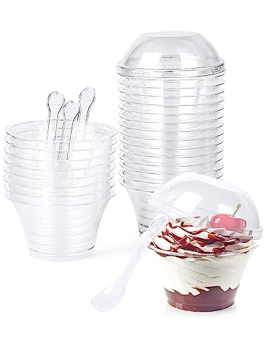 CoKeeSun 30 Stück Desserttassen mit Deckel und Löffeln 140ml/5oz Runde Dessertbechern Set Wiederverwendbar Plastik Dessertbecher für Dessertparty Pudding Mousse Eis von CoKeeSun