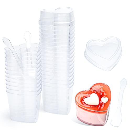 CoKeeSun 30 Stück Desserttassen mit Deckel und Löffeln 5.3 oz/150 ml Herzform Dessertbechern Set Wiederverwendbar Dessertbecher für Dessertparty Pudding Mousse Eis von CoKeeSun