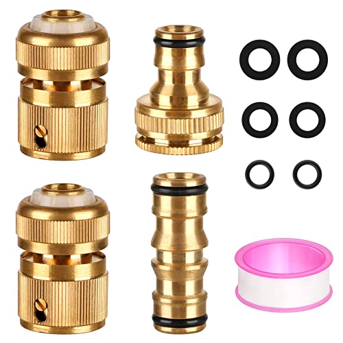 CoKeeSun 4 Stück Messing Schlauchverbinder Set, 1/2 Zoll Wasserhahn Adapter Set mit Schlauchanschluss, 1/2 Zoll Doppelstecker, 1/2 und 3/4 Zoll Wasserhahn Adapter für Küche Gartenschlauch Wasserhahn von CoKeeSun