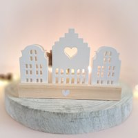Lichthäuser Als Grachtenhäuser Auf Klötzchen | Dekohäuser Holzsockel Weiße Einzugsgeschenk Geschenkidee Zur Hochzeit von CoStBa