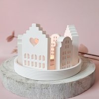 Lichthäuser Grachtenhäuser Weiß Auf Dekotablett Dekoteller | Geschenk Zum Einzug Lichterstadt Dekoschale Raysin Deko Mitbringsel von CoStBa