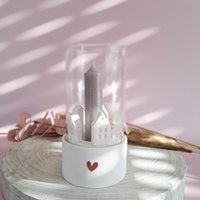 Windlicht Keraflott Mit Lichthäusern | Glas Als Teelichthalter Und Stabkerzenhalter Weiße Raysin Deko Geschenkidee Zum Einzug von CoStBa
