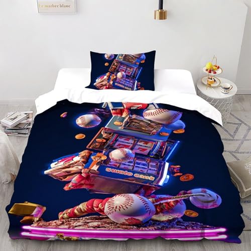 CoVeTviCT Baseball SpielEinzelbettbezug-Set 3D Jungen Mädchen Kinder 2 Stück Premium Mikrofaser Mit Kissenbezug Mit ReißverschlussSingle（135x200cm） von CoVeTviCT