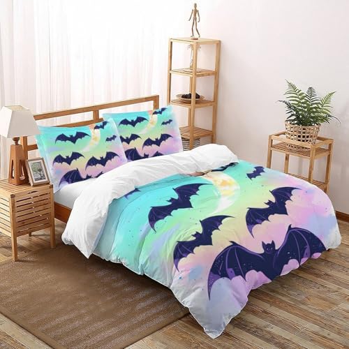 CoVeTviCT Black BatEinzelbettbezug-Set 3D Jungen Mädchen Kinder 3 Stück Premium Mikrofaser Mit Kissenbezügen Mit ReißverschlussSuper King（260x220cm） von CoVeTviCT