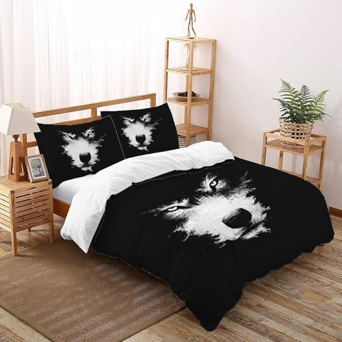 CoVeTviCT Black WolfBettbezug-Bettwäsche-Set 3D Jungen Mädchen Kinder 3 Stück Premium Mikrofaser Mit Kissenbezügen Mit ReißverschlussDouble（200x200cm） von CoVeTviCT