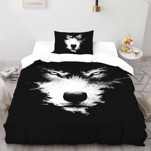CoVeTviCT Black WolfEinzelbettbezug Bettwäsche Set 3D Jungen Mädchen Kinder 2 Stück Premium Mikrofaser Mit Kissenbezug Mit ReißverschlussSingle（135x200cm） von CoVeTviCT