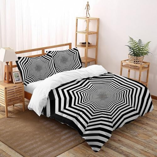 CoVeTviCT Black and White StripesBettbezug-Bettwäsche-Set 3D Jungen Mädchen Kinder 3 Stück Premium Mikrofaser Mit Kissenbezug Mit ReißverschlussDouble（200x200cm） von CoVeTviCT
