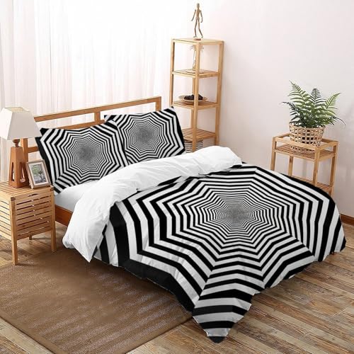 CoVeTviCT Black and White StripesEinzelbettbezug Bettwäsche Set 3D Jungen Mädchen Kinder 3 Stück Premium Mikrofaser Mit Kissenbezug Mit ReißverschlussKing（220x240cm） von CoVeTviCT