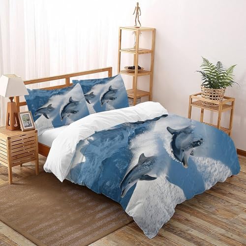 CoVeTviCT DelphinSet-Bettwäsche-Sets 3D Jungen Mädchen Kinder 3 Stück Premium Mikrofaser Mit Kissenbezügen Mit ReißverschlussKing（220x240cm） von CoVeTviCT