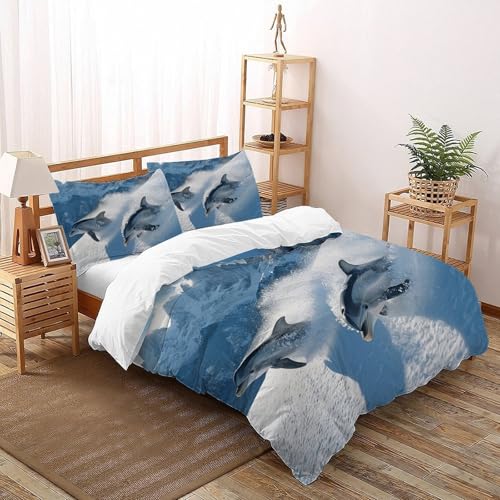 CoVeTviCT DelphinSet-Bettwäsche-Sets 3D Jungen Mädchen Kinder 3 Stück Premium Mikrofaser Mit Kissenbezug Mit ReißverschlussDouble（200x200cm） von CoVeTviCT
