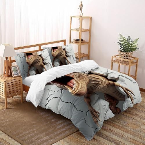 CoVeTviCT DinosaurierBettbezug-Bettwäsche-Set 3D Jungen Mädchen Kinder 3 Stück Mikrofaser Mit Kissenbezügen Mit ReißverschlussSuper King（260x220cm） von CoVeTviCT