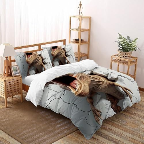 CoVeTviCT DinosaurierBettbezug-Bettwäsche-Set 3D Jungen Mädchen Kinder 3 Stück Premium Mikrofaser Mit Kissenbezug Mit ReißverschlussKing（220x240cm） von CoVeTviCT