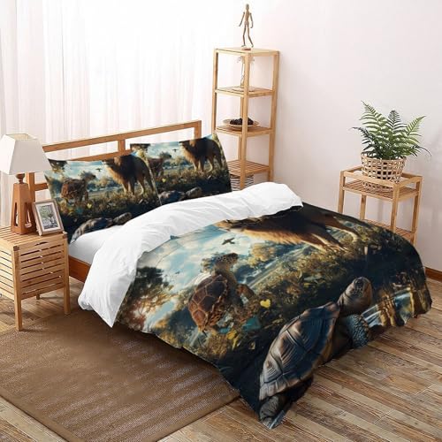 CoVeTviCT Forest LionEinzelbettbezug Bettwäsche Set 3D Jungen Mädchen Kinder 3 Stück Mikrofaser Mit Kissenbezügen Mit ReißverschlussSuper King（260x220cm） von CoVeTviCT
