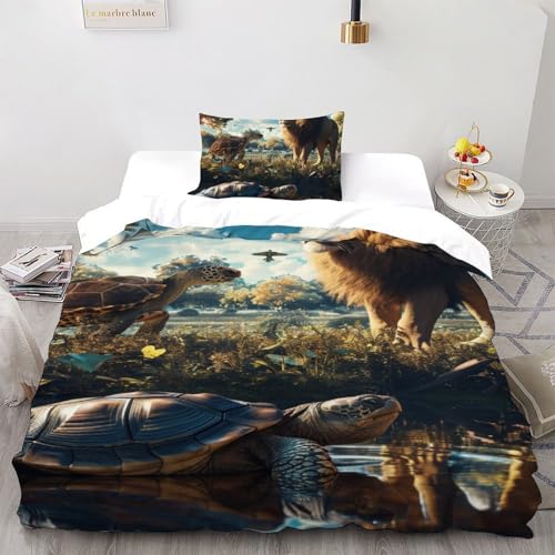 CoVeTviCT Forest LionEinzelbettbezug-Set 3D Jungen Mädchen Kinder 2 Stück Premium Mikrofaser Mit Kissenbezügen Mit ReißverschlussSingle（135x200cm） von CoVeTviCT