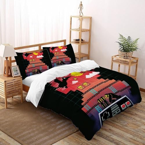 CoVeTviCT Game GridEinzelbettbezug Bettwäsche Set 3D Jungen Mädchen Kinder 3 Stück Premium Mikrofaser Mit Kissenbezügen Mit ReißverschlussSuper King（260x220cm） von CoVeTviCT