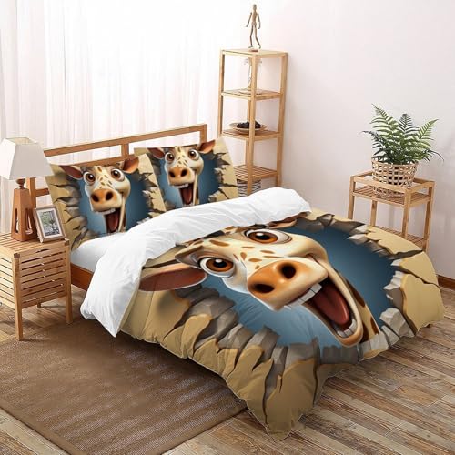 CoVeTviCT GiraffeSet-Bettwäsche-Sets 3D Jungen Mädchen Kinder 3 Stück Premium Mikrofaser Mit Kissenbezügen Mit ReißverschlussSuper King（260x220cm） von CoVeTviCT