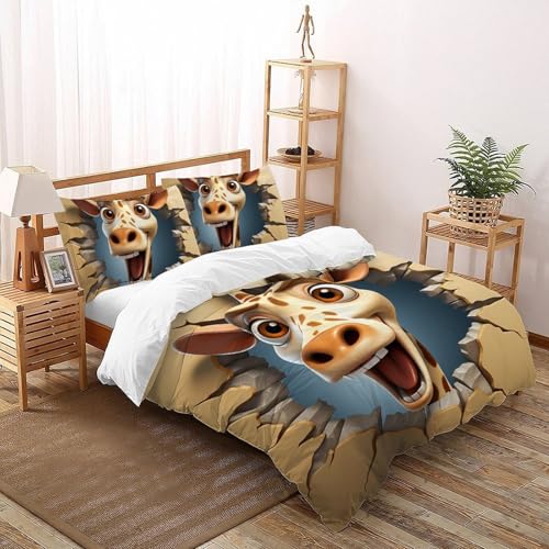 CoVeTviCT GiraffeSet-Bettwäsche-Sets 3D Jungen Mädchen Kinder 3 Stück Premium Mikrofaser Mit Kissenbezug Mit ReißverschlussDouble（200x200cm） von CoVeTviCT