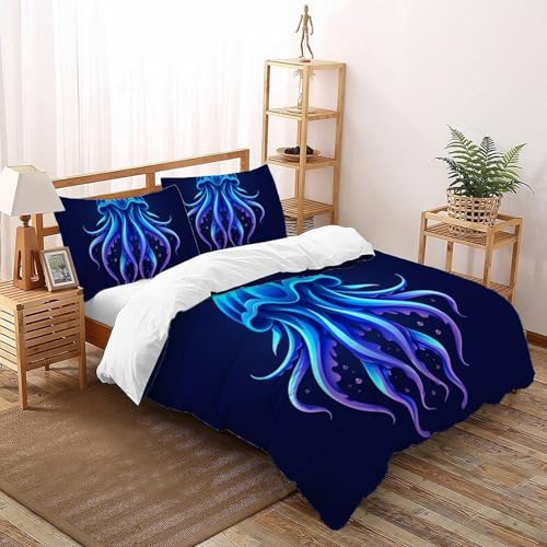 CoVeTviCT Glowing OctopusBettbezug-Bettwäsche-Set 3D Jungen Mädchen Kinder 3 Stück Premium Mikrofaser Mit Kissenbezug Mit ReißverschlussKing（220x240cm） von CoVeTviCT