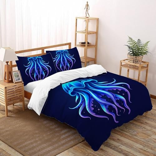 CoVeTviCT Glowing OctopusEinzelbettbezug Bettwäsche Set 3D Jungen Mädchen Kinder 3 Stück Premium Mikrofaser Mit Kissenbezug Mit ReißverschlussDouble（200x200cm） von CoVeTviCT