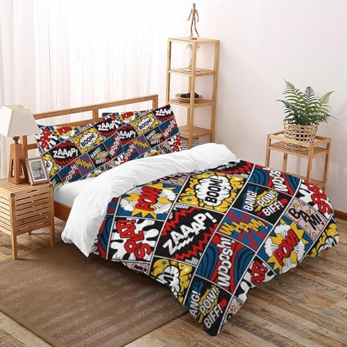 CoVeTviCT Graffiti PatternBettbezug-Bettwäsche-Set 3D Jungen Mädchen Kinder 3 Stück Mikrofaser Mit Kissenbezügen Mit ReißverschlussSuper King（260x220cm） von CoVeTviCT