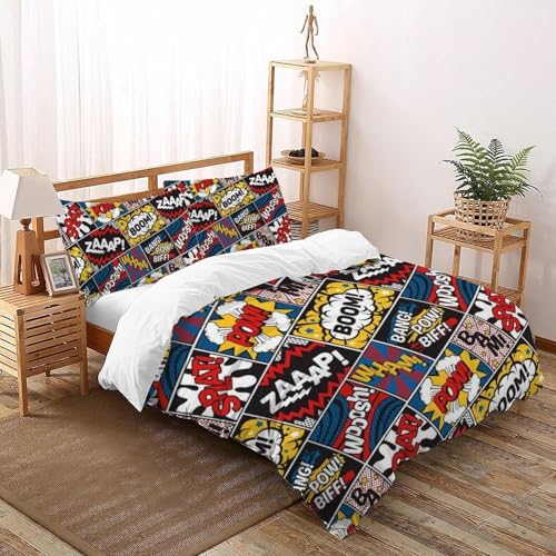 CoVeTviCT Graffiti PatternSet-Bettwäsche-Sets 3D Jungen Mädchen Kinder 3 Stück Premium Mikrofaser Mit Kissenbezügen Mit ReißverschlussDouble（200x200cm） von CoVeTviCT