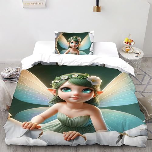 CoVeTviCT Green ElfBettbezug-Bettwäsche-Set 3D Jungen Mädchen Kinder 2 Stück Mikrofaser Mit Kissenbezügen Mit ReißverschlussSingle（135x200cm） von CoVeTviCT