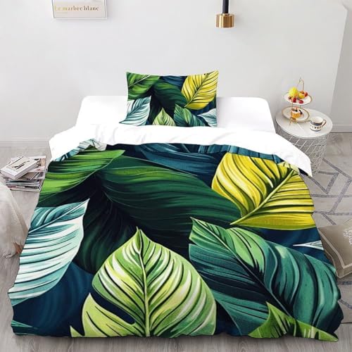 CoVeTviCT Green LeavesEinzelbettbezug Bettwäsche Set 3D Jungen Mädchen Kinder 2 Stück Mikrofaser Mit Kissenbezug Mit ReißverschlussSingle（135x200cm） von CoVeTviCT