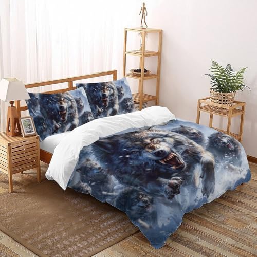 CoVeTviCT Grey WolfBettbezug-Bettwäsche-Set 3D Jungen Mädchen Kinder 3 Stück Mikrofaser Mit Kissenbezügen Mit ReißverschlussDouble（200x200cm） von CoVeTviCT