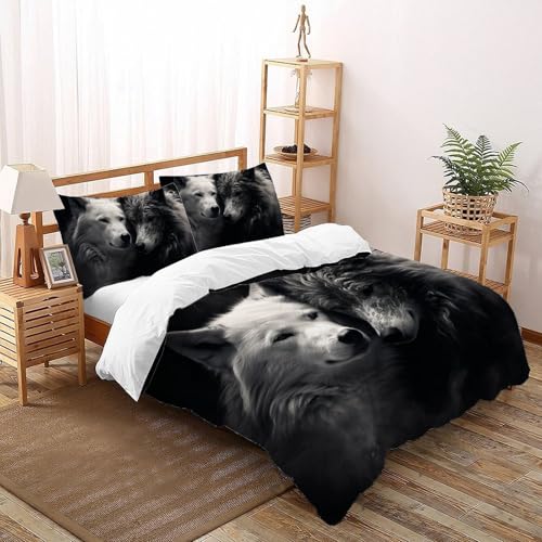 CoVeTviCT Grey WolfEinzelbettbezug-Set 3D Jungen Mädchen Kinder 3 Stück Premium Mikrofaser Mit Kissenbezügen Mit ReißverschlussKing（220x240cm） von CoVeTviCT