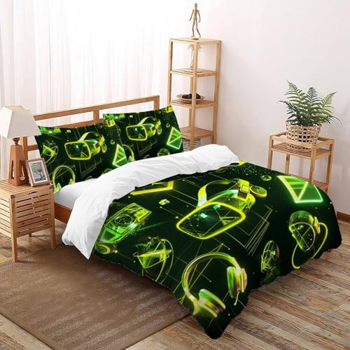 CoVeTviCT Grünes SpielBettbezug-Bettwäsche-Set 3D Jungen Mädchen Kinder 3 Stück Mikrofaser Mit Kissenbezügen Mit ReißverschlussDouble（200x200cm） von CoVeTviCT