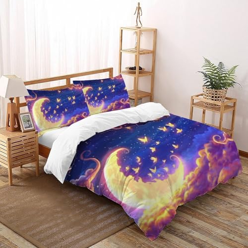 CoVeTviCT MondlichtEinzelbettbezug-Set 3D Jungen Mädchen Kinder 3 Stück Premium Mikrofaser Mit Kissenbezügen Mit ReißverschlussSuper King（260x220cm） von CoVeTviCT