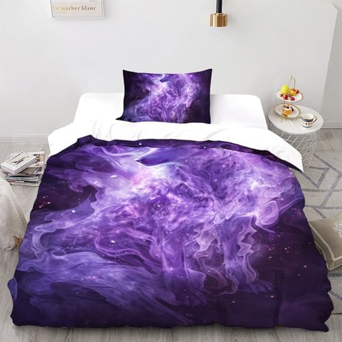 CoVeTviCT Purple FoxBettbezug-Bettwäsche-Set 3D Jungen Mädchen Kinder 2 Stück Mikrofaser Mit Kissenbezügen Mit ReißverschlussSingle（135x200cm） von CoVeTviCT