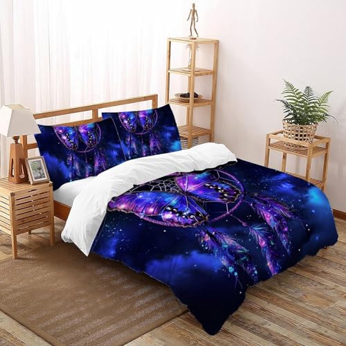 CoVeTviCT Purple SchmetterlingEinzelbettbezug-Set 3D Jungen Mädchen Kinder 3 Stück Premium Mikrofaser Mit Kissenbezug Mit ReißverschlussDouble（200x200cm） von CoVeTviCT