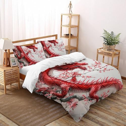 CoVeTviCT Red DragonSet-Bettwäsche-Sets 3D Jungen Mädchen Kinder 3 Stück Premium Mikrofaser Mit Kissenbezug Mit ReißverschlussDouble（200x200cm） von CoVeTviCT