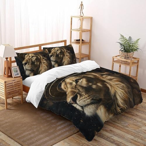 CoVeTviCT Starry Sky LionEinzelbettbezug-Set 3D Jungen Mädchen Kinder 3 Stück Premium Mikrofaser Mit Kissenbezügen Mit ReißverschlussSuper King（260x220cm） von CoVeTviCT