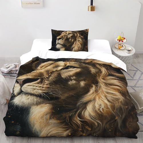 CoVeTviCT Starry Sky LionSet-Bettwäsche-Sets 3D Jungen Mädchen Kinder 2 Stück Premium Mikrofaser Mit Kissenbezug Mit ReißverschlussSingle（135x200cm） von CoVeTviCT