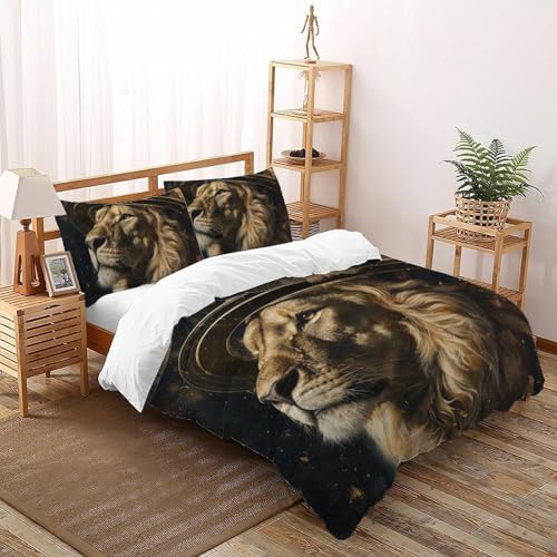 CoVeTviCT Starry Sky LionSet-Bettwäsche-Sets 3D Jungen Mädchen Kinder 3 Stück Premium Mikrofaser Mit Kissenbezügen Mit ReißverschlussDouble（200x200cm） von CoVeTviCT