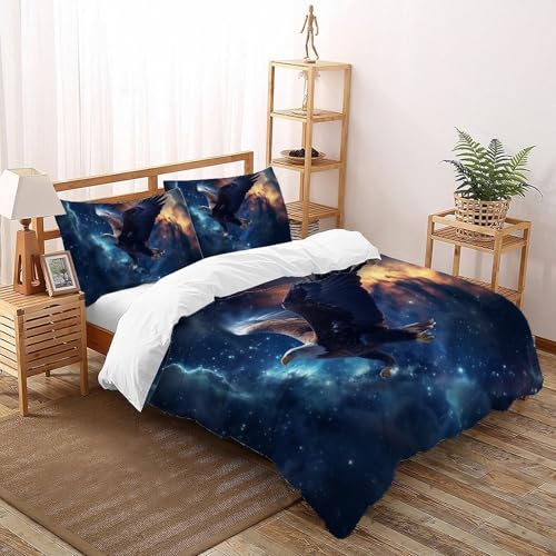 CoVeTviCT Sternenhimmel AdlerEinzelbettbezug Bettwäsche Set 3D Jungen Mädchen Kinder 3 Stück Premium Mikrofaser Mit Kissenbezug Mit ReißverschlussSuper King（260x220cm） von CoVeTviCT
