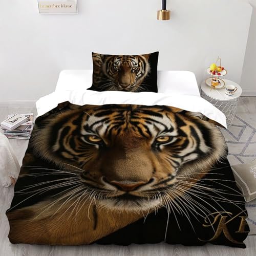 CoVeTviCT TigerBettbezug-Bettwäsche-Set 3D Jungen Mädchen Kinder 2 Stück Premium Mikrofaser Mit Kissenbezug Mit ReißverschlussSingle（135x200cm） von CoVeTviCT