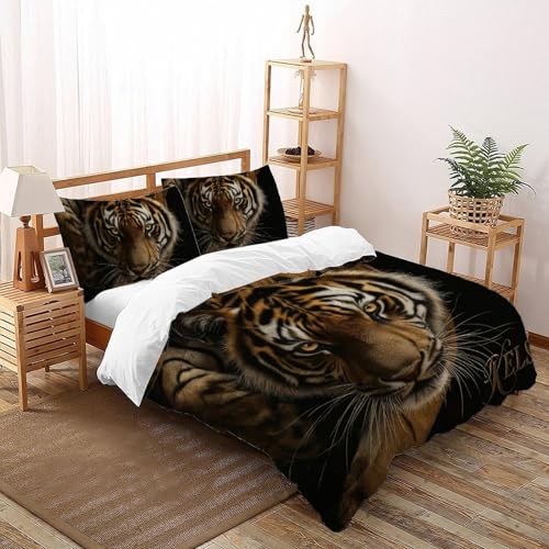 CoVeTviCT TigerBettbezug-Bettwäsche-Set 3D Jungen Mädchen Kinder 3 Stück Mikrofaser Mit Kissenbezügen Mit ReißverschlussDouble（200x200cm） von CoVeTviCT
