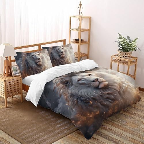 CoVeTviCT White LionSet-Bettwäsche-Sets 3D Jungen Mädchen Kinder 3 Stück Premium Mikrofaser Mit Kissenbezügen Mit ReißverschlussDouble（200x200cm） von CoVeTviCT