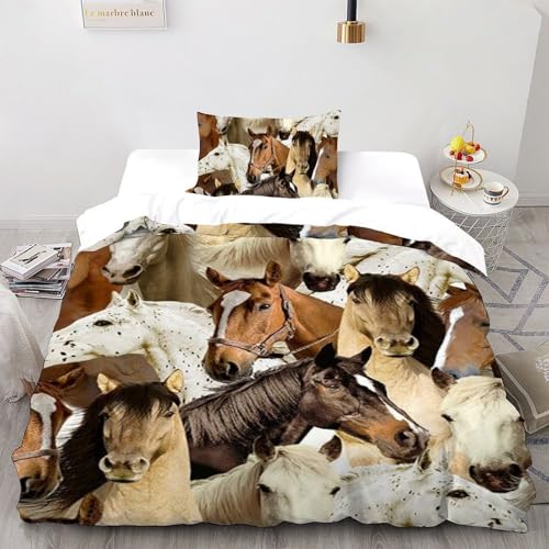 CoVeTviCT Wild HorseEinzelbettbezug-Set 3D Jungen Mädchen Kinder 2 Stück Premium Mikrofaser Mit Kissenbezügen Mit ReißverschlussSingle（135x200cm） von CoVeTviCT