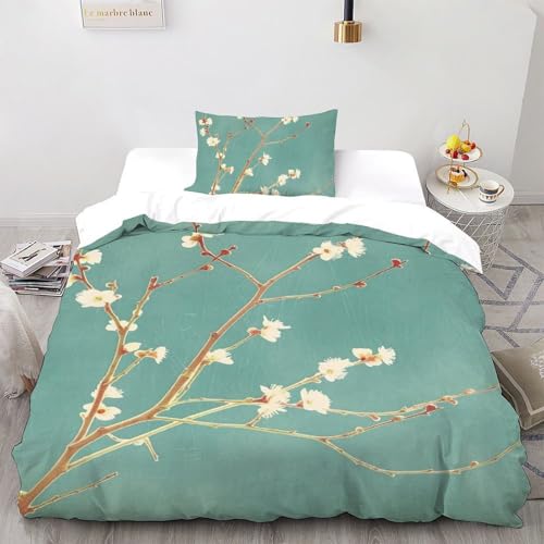 CoVeTviCT Winter PflaumenblüteBettbezug-Bettwäsche-Set 3D Jungen Mädchen Kinder 2 Stück Premium Mikrofaser Mit Kissenbezügen Mit ReißverschlussSingle（135x200cm） von CoVeTviCT