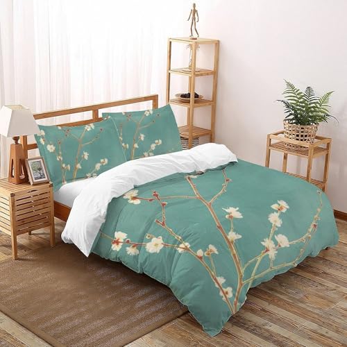 CoVeTviCT Winter PflaumenblüteBettbezug-Bettwäsche-Set 3D Jungen Mädchen Kinder 3 Stück Premium Mikrofaser Mit Kissenbezügen Mit ReißverschlussSuper King（260x220cm） von CoVeTviCT