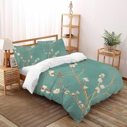 CoVeTviCT Winter PflaumenblüteEinzelbettbezug Bettwäsche Set 3D Jungen Mädchen Kinder 3 Stück Premium Mikrofaser Mit Kissenbezügen Mit ReißverschlussDouble（200x200cm） von CoVeTviCT