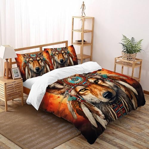 CoVeTviCT Wolf TotemEinzelbettbezug-Set 3D Jungen Mädchen Kinder 3 Stück Premium Mikrofaser Mit Kissenbezügen Mit ReißverschlussKing（220x240cm） von CoVeTviCT