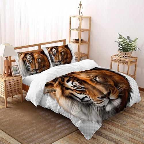 Lion-TigerBettbezug-Bettwäsche-Set 3D Jungen Mädchen Kinder 3 Stück Premium Mikrofaser Mit Kissenbezügen Mit ReißverschlussSuper King（260x220cm） von CoVeTviCT